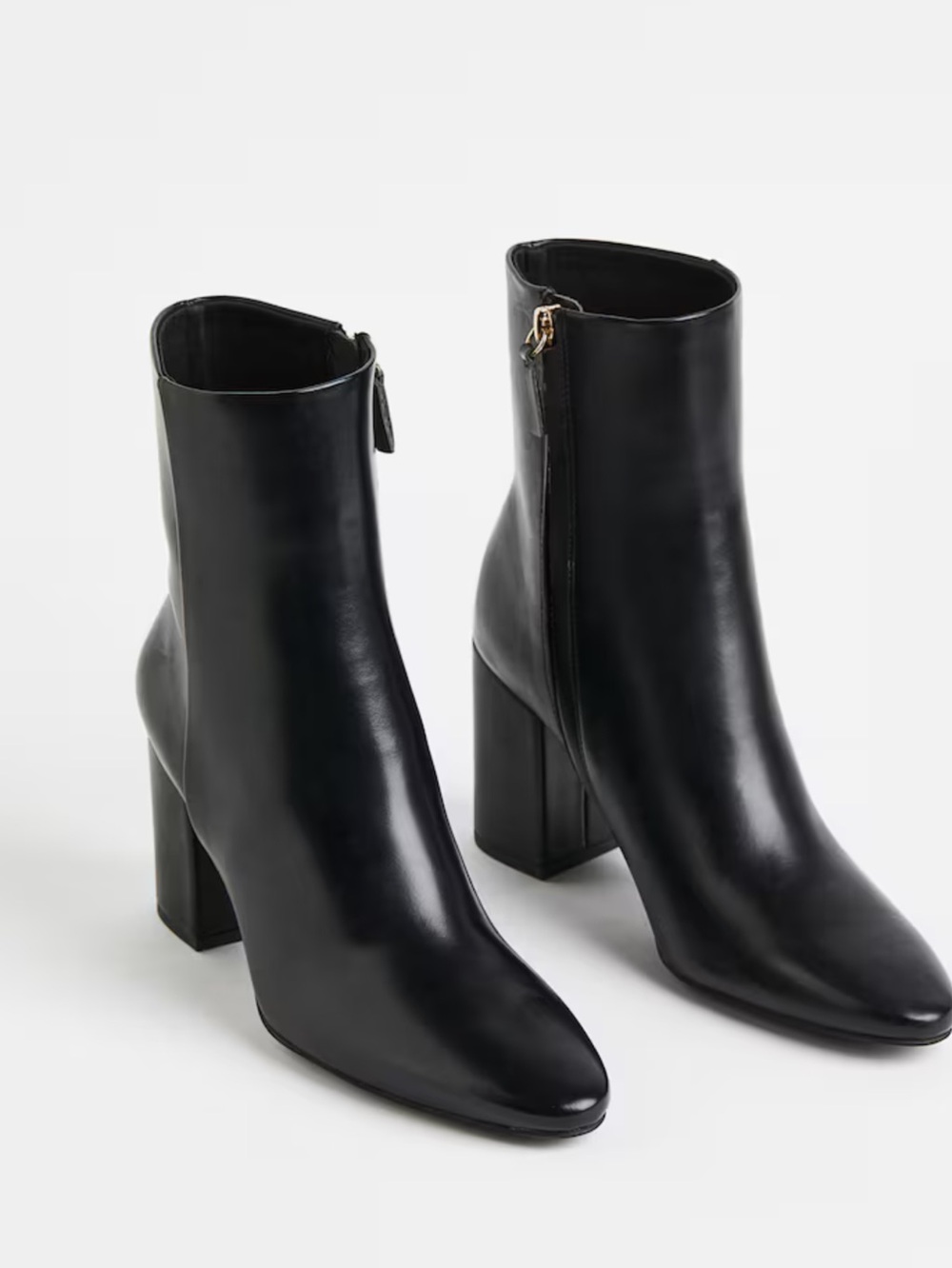 H&M Y2K Block Heels Black Faux Leather Mid-Calf Ankle Boots Pointed Toes Size 7 - Picture 2 of 7